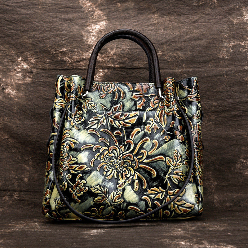 Sarah Express Embossed Floral Leather Handbag
