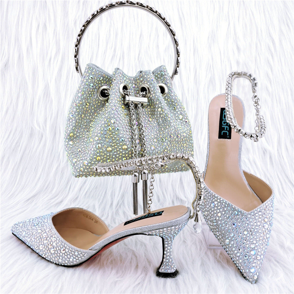 Sarah Express Crystal Embellished Pointed Toe Heel Set Silver