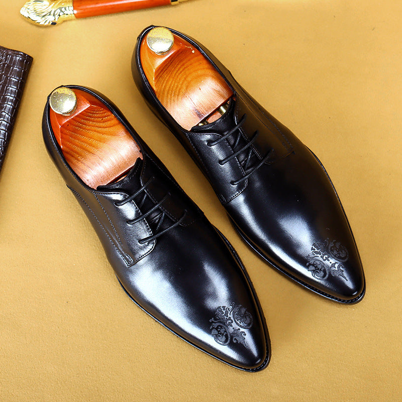 Sarah Express Men's Carved Pointed Toe Business Shoes Black