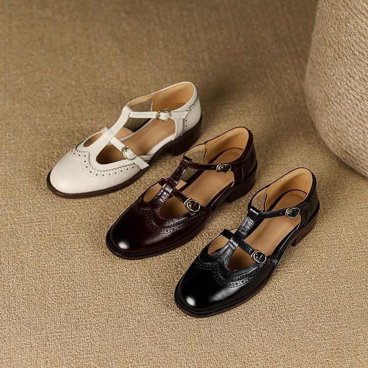 Sarah Express Women's Retro Brogue Buckle Shoes