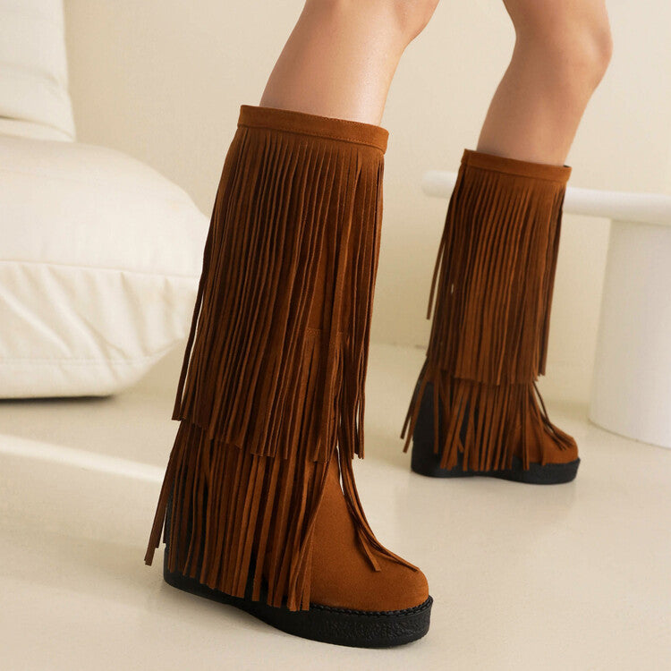 Sarah Express Women's Retro Tassel Wedge Boots