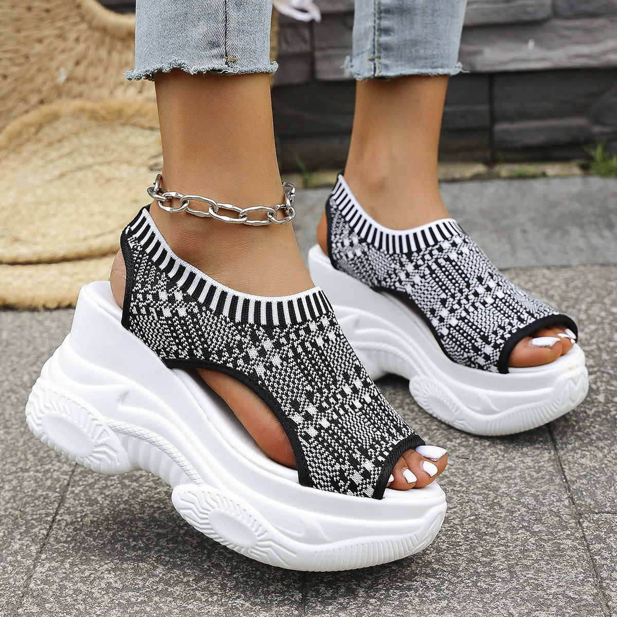 Slip-On Flyknit Platform Peep-Toe Sandals – sole profile