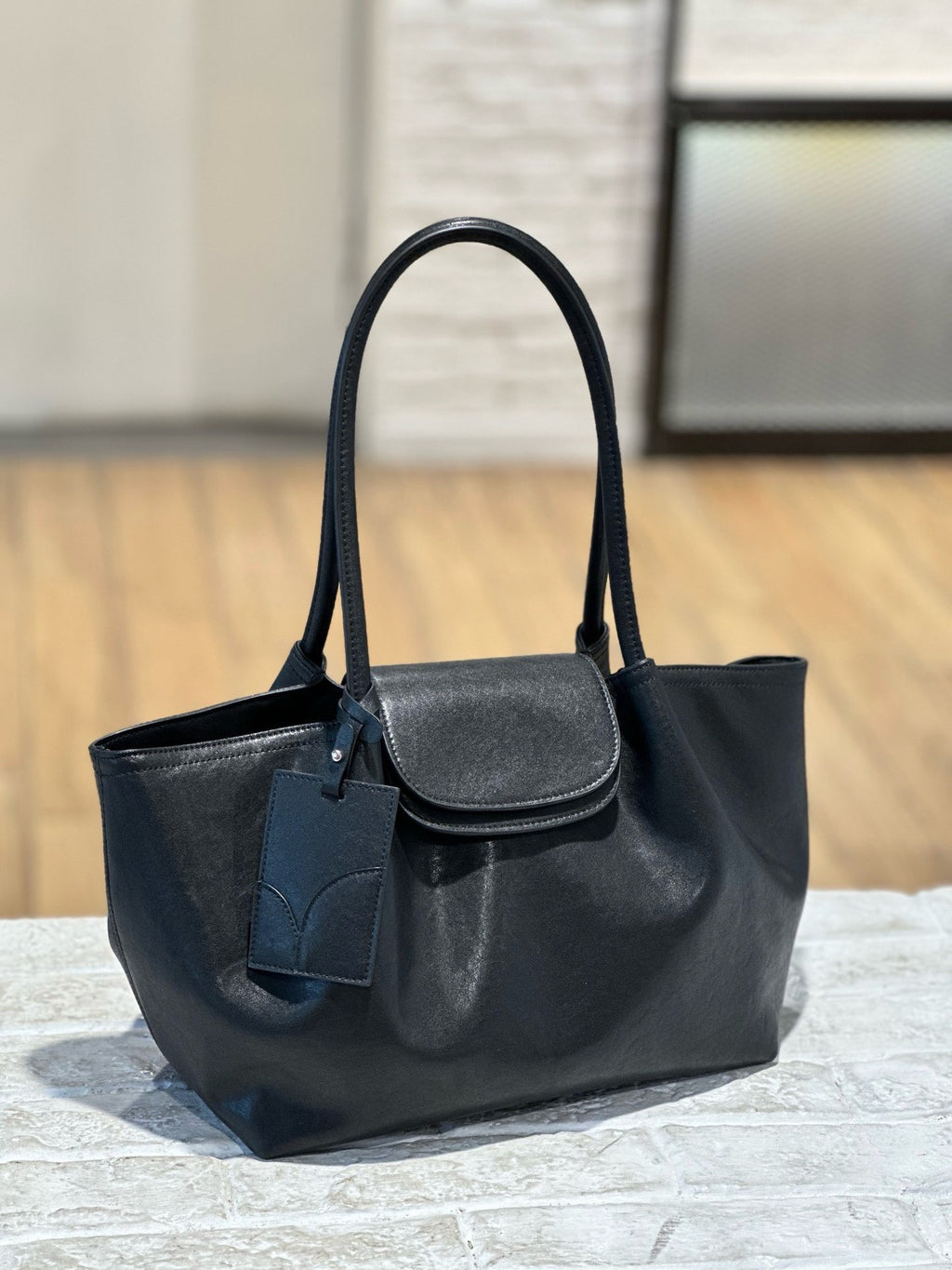 Sarah Express Genuine Leather Flap Tote Bag Black