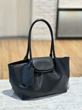 Sarah Express Genuine Leather Flap Tote Bag Black