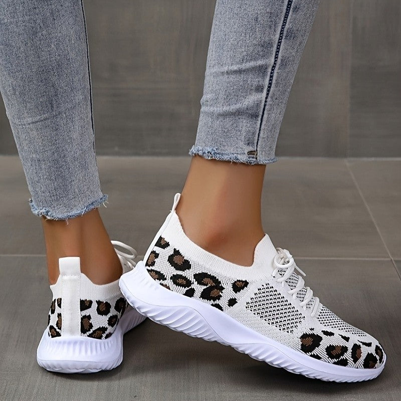 Sarah Express Leopard Print Mesh Lace-Up Sneakers