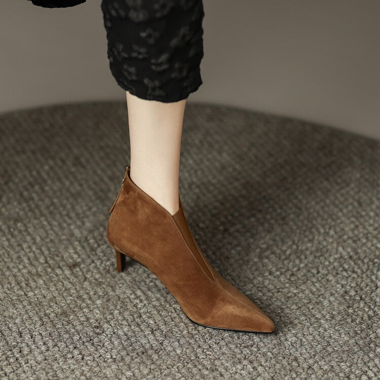 Sarah Express Suede Stiletto Ankle Boots Back Zipper