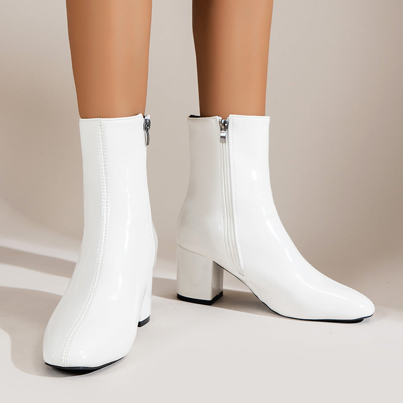 Sarah Express Chunky Heel Pointed Toe Mid-Calf Boots