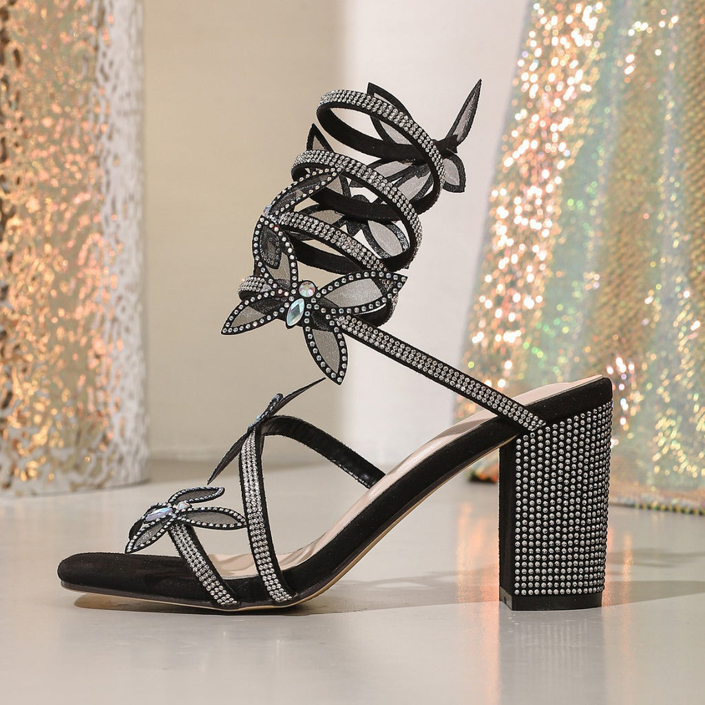 Sarah Express Butterfly Embellished Wrap Strap Sandals