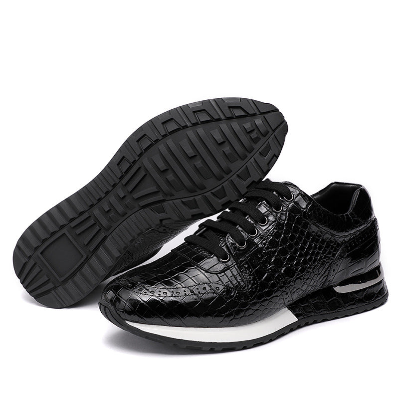 Sarah Express Men's Retro Crocodile Pattern Lace-Up Sneakers Black