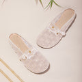 Sarah Express Embroidered Mesh Slip-On Summer Sandals Beige