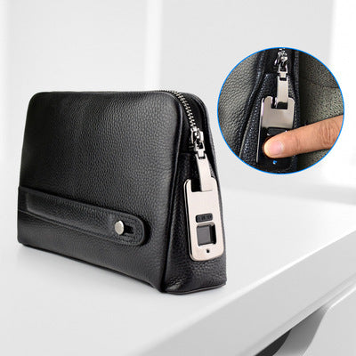 Sarah Express Fingerprint Lock Cowhide Business Clutch Bag Black USB charging