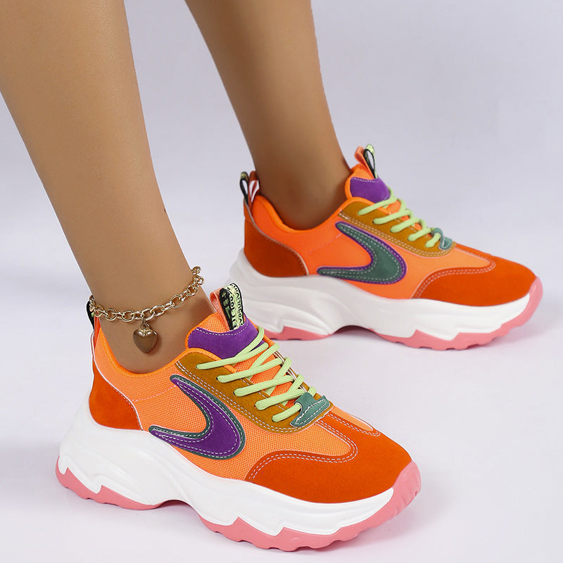 Sarah Express Mixed Color Lace Up Platform Sneakers