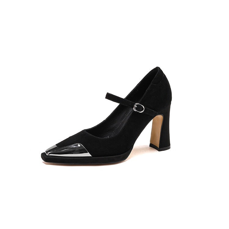 Sarah Express Retro Square Toe Mary Jane Heels Black