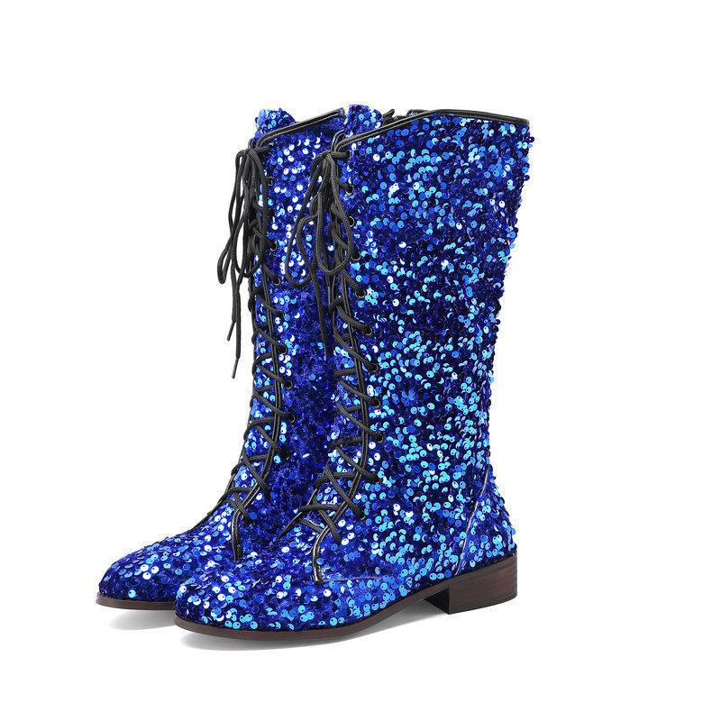 Sarah Express Glitter Sequin Over-the-Knee Lace-Up Boots