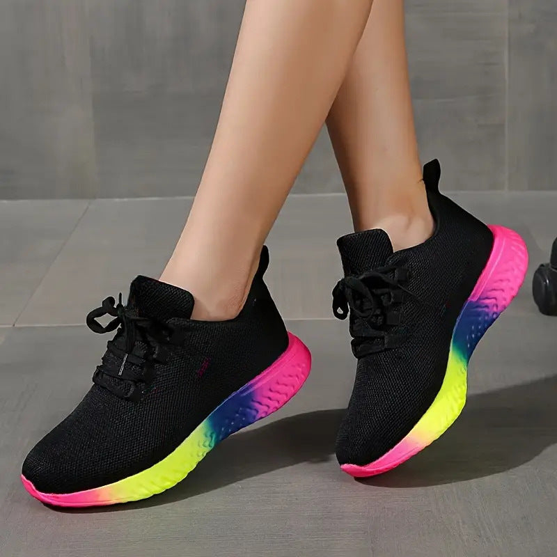Sarah Express Rainbow Sole Lace-Up Mesh Sneakers