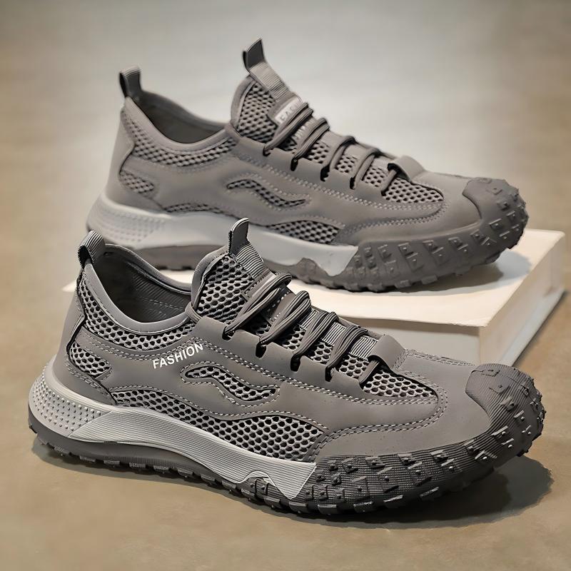 Men's Four-Season Breathable Mesh Work Sneakers, Outdoor Casual Shoes With Tire Pattern Soles – front product view