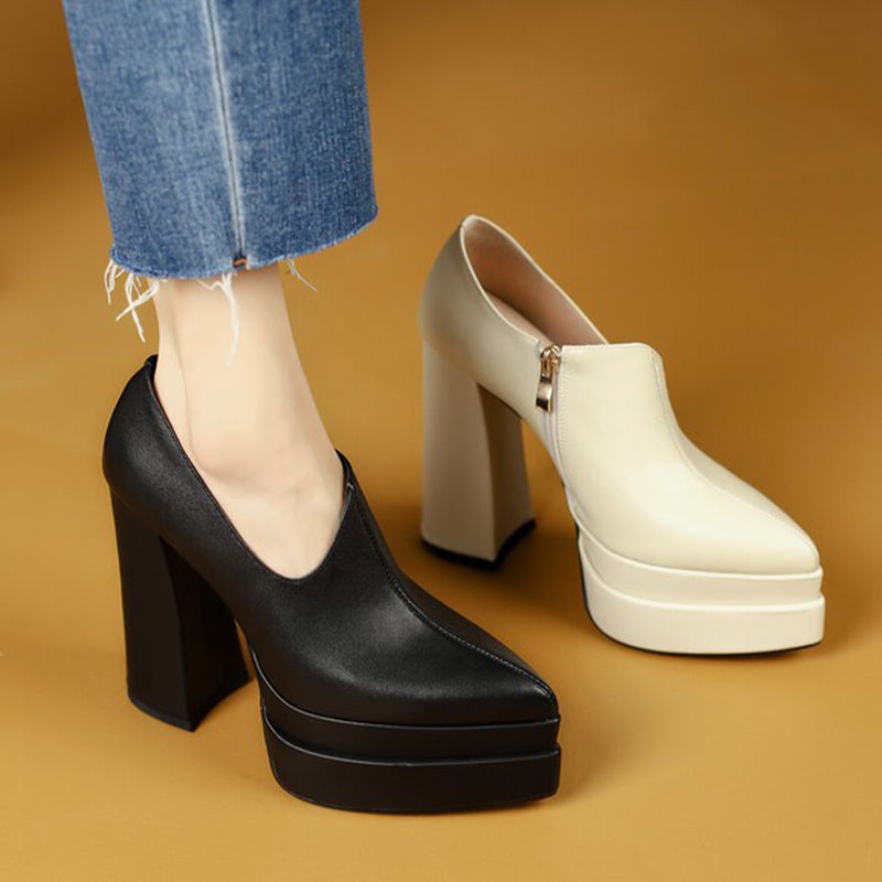 Sarah Express Pointed Toe Thick Heel Platform Pumps