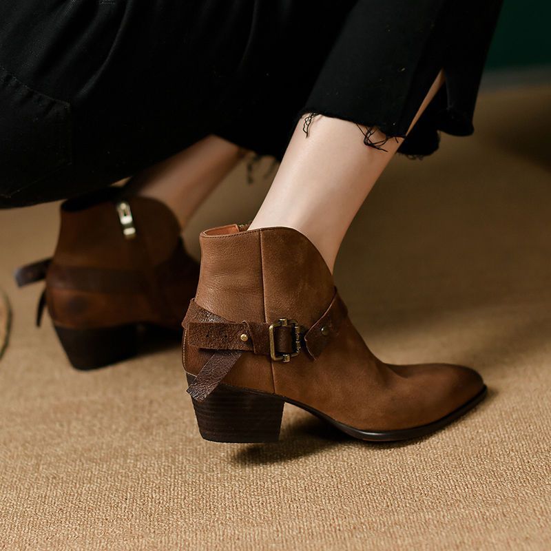 Sarah Express Pointed Toe Chunky Heel Ankle Boots