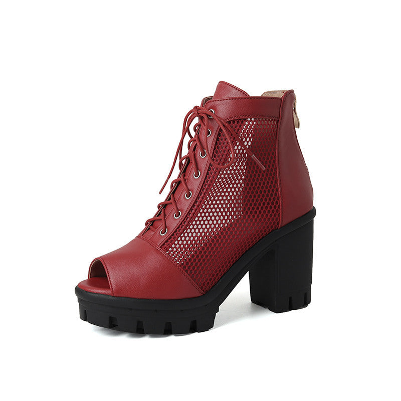Sarah Express Mesh Peep Toe Chunky Heel Sandals