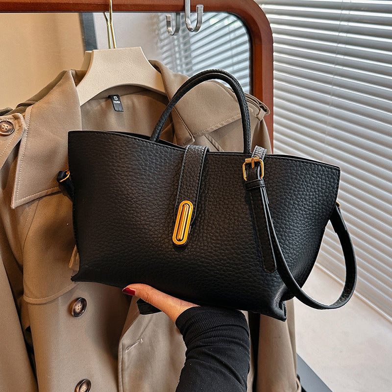 Sarah Express Litchi Pattern Structured Shoulder Bucket Bag