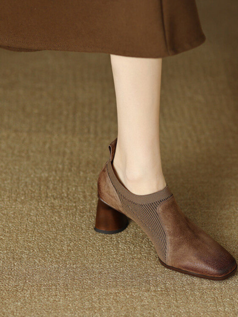 Sarah Express Square Toe Chunky Heel Slip-On Pumps