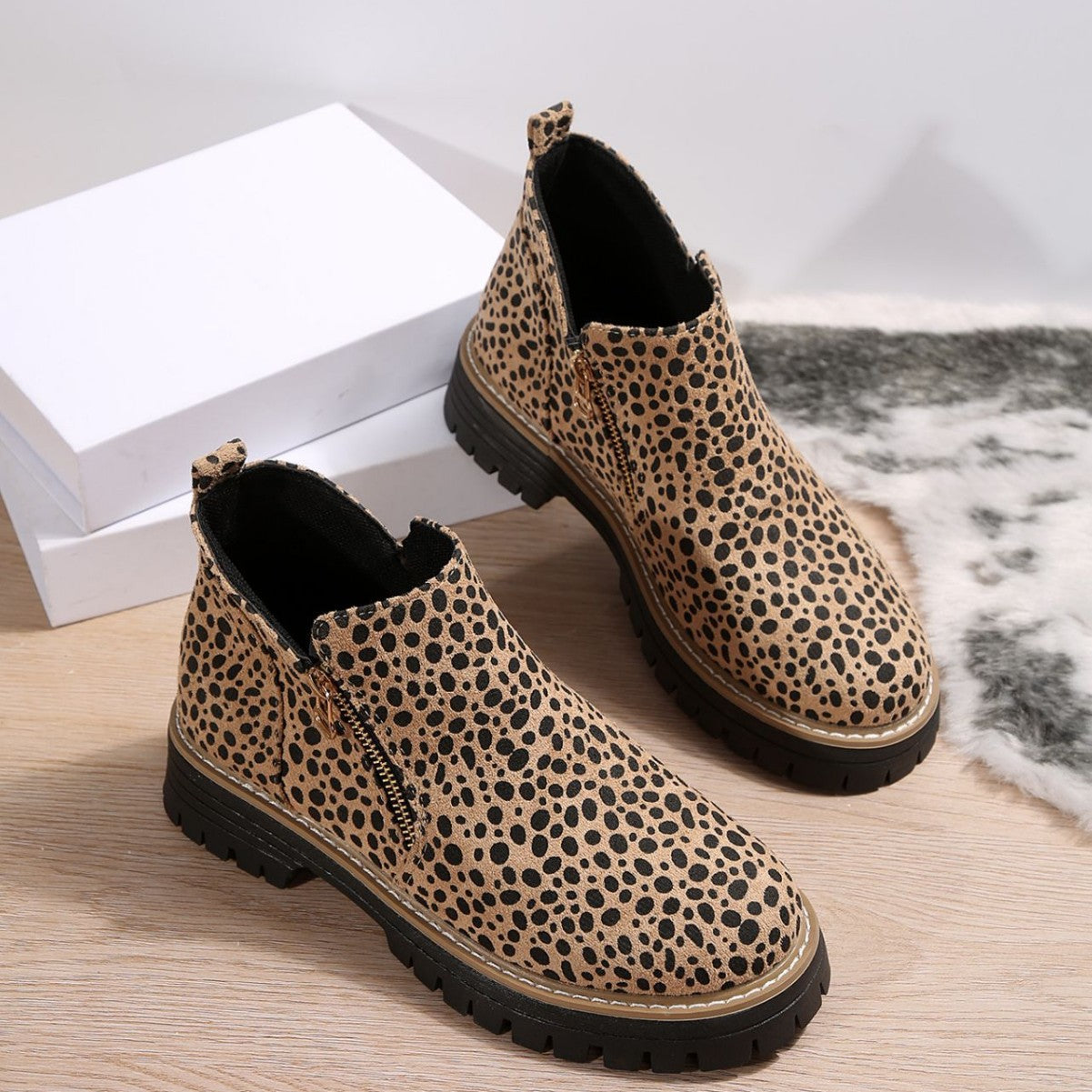 Sarah Express Leopard Print Pointed Toe Ankle Boots