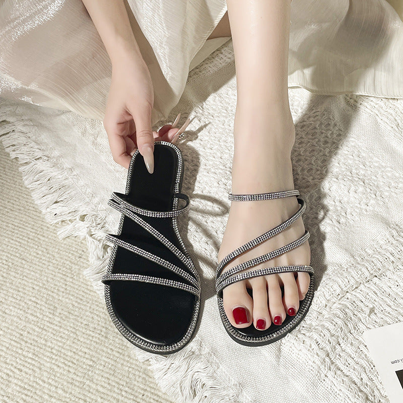 Sarah Express Rhinestone Embellished Flat Sandals