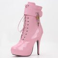 Sarah Express Lockable Lace-Up Platform Stiletto Heels Pink