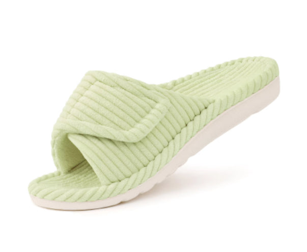 Sarah Express Corduroy Velcro Adjustable Slide Sandals Green