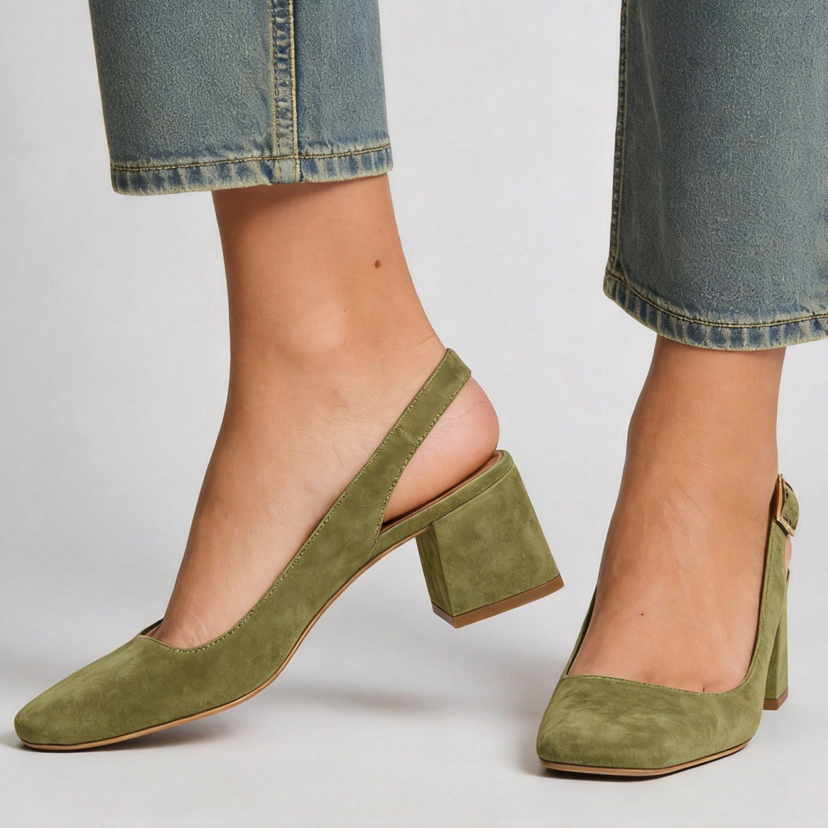 Sarah Express Suede Slingback Sandals with Buckle Closure Green