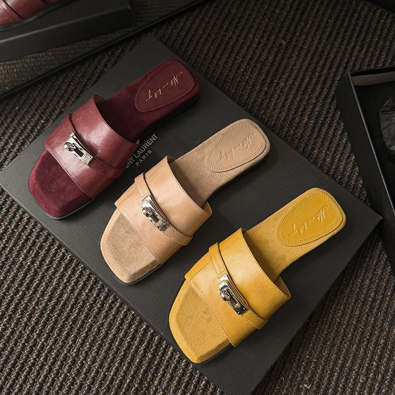 Sarah Express Handmade Full-Grain Leather Buckle Slide Sandals