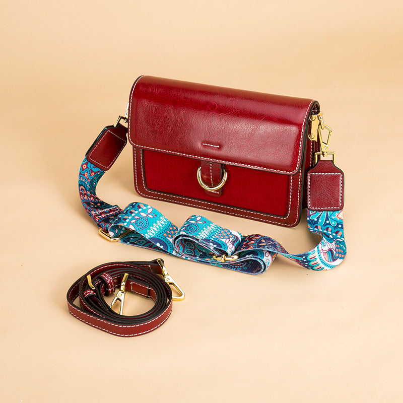 Sarah Express Cowhide Crossbody Bag with Patterned Strap