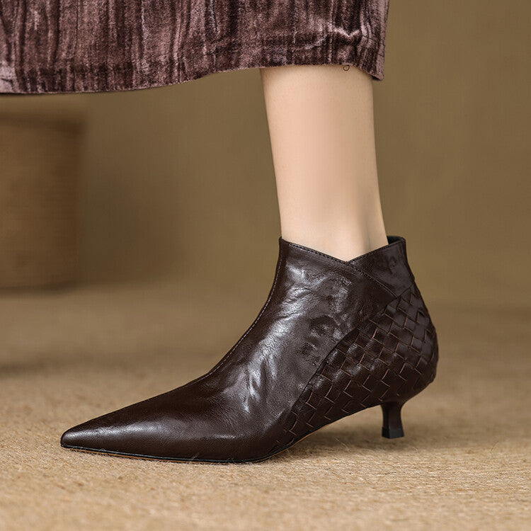 Sarah Express Woven Sheepskin Pointed Toe Ankle Boots