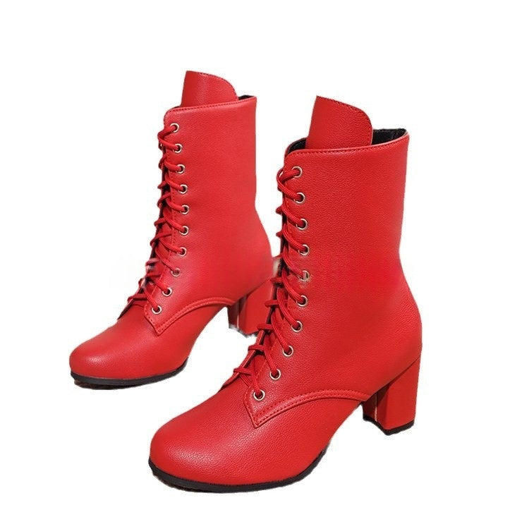 Sarah Express Women's Lace-Up Chunky Heel Boots