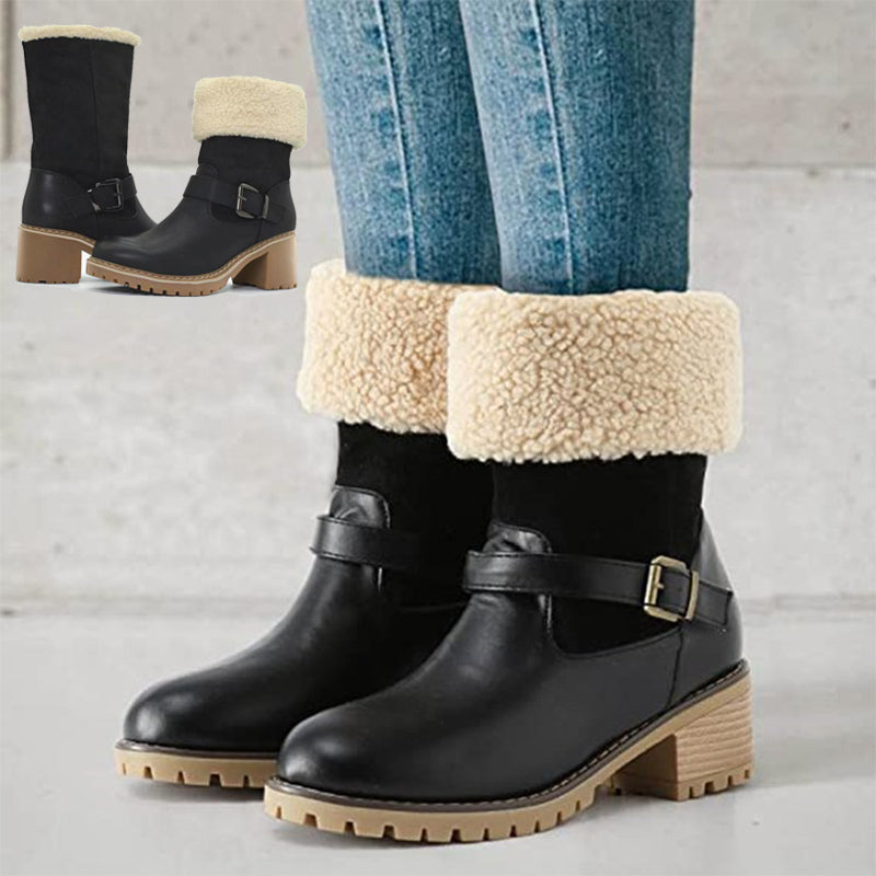Sarah Express Women's Buckle Chunky Heel Western Boots