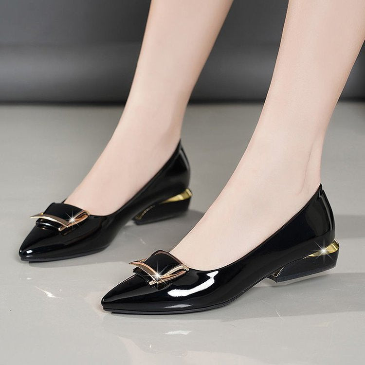 Sarah Express Chunky Heel Pointed Toe Slip-On Pumps Black