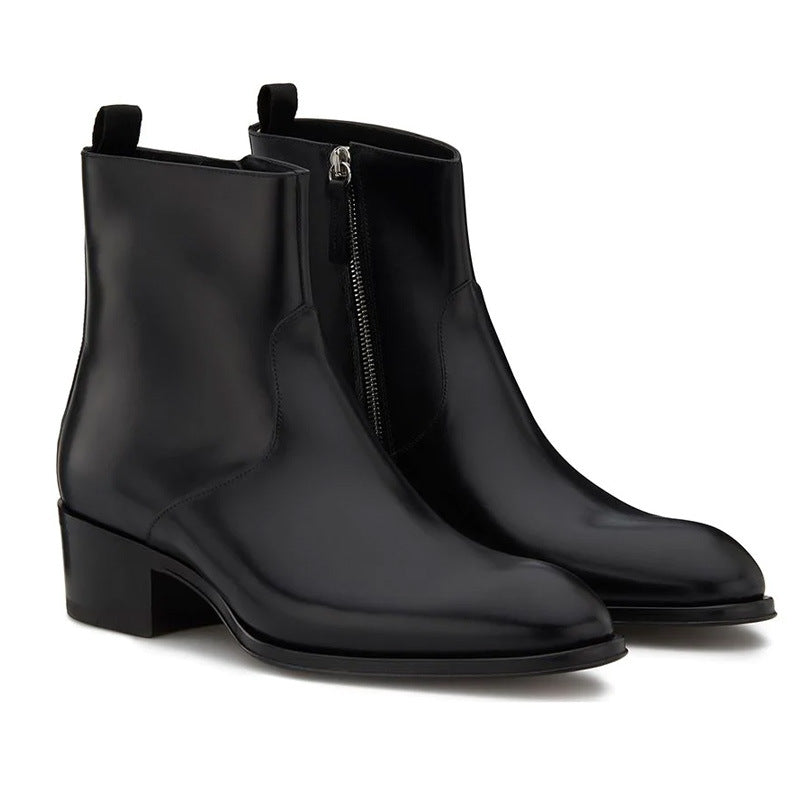 Sarah Express Leather Pointed Toe Side Zipper Boots