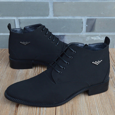 Sarah Express Pointed Toe Microfiber Leather Martin Boots Black