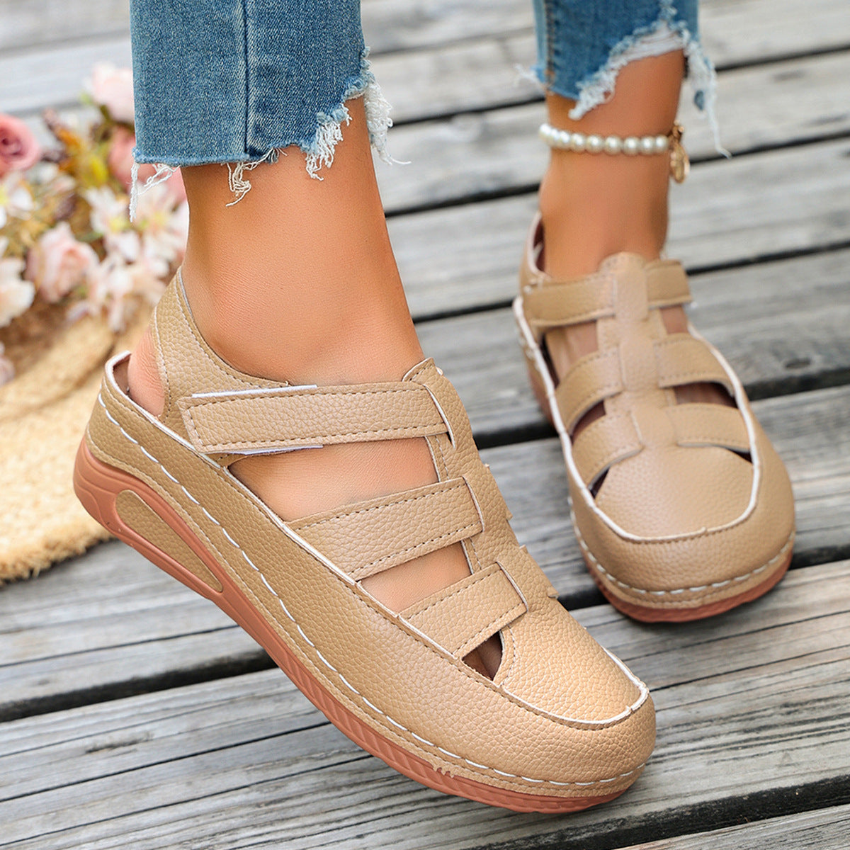 Sarah Express Breathable Wedge Platform Roman Sandals Khaki