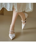 Sarah Express Beige Sequin Mesh Mary Jane Heels Beige