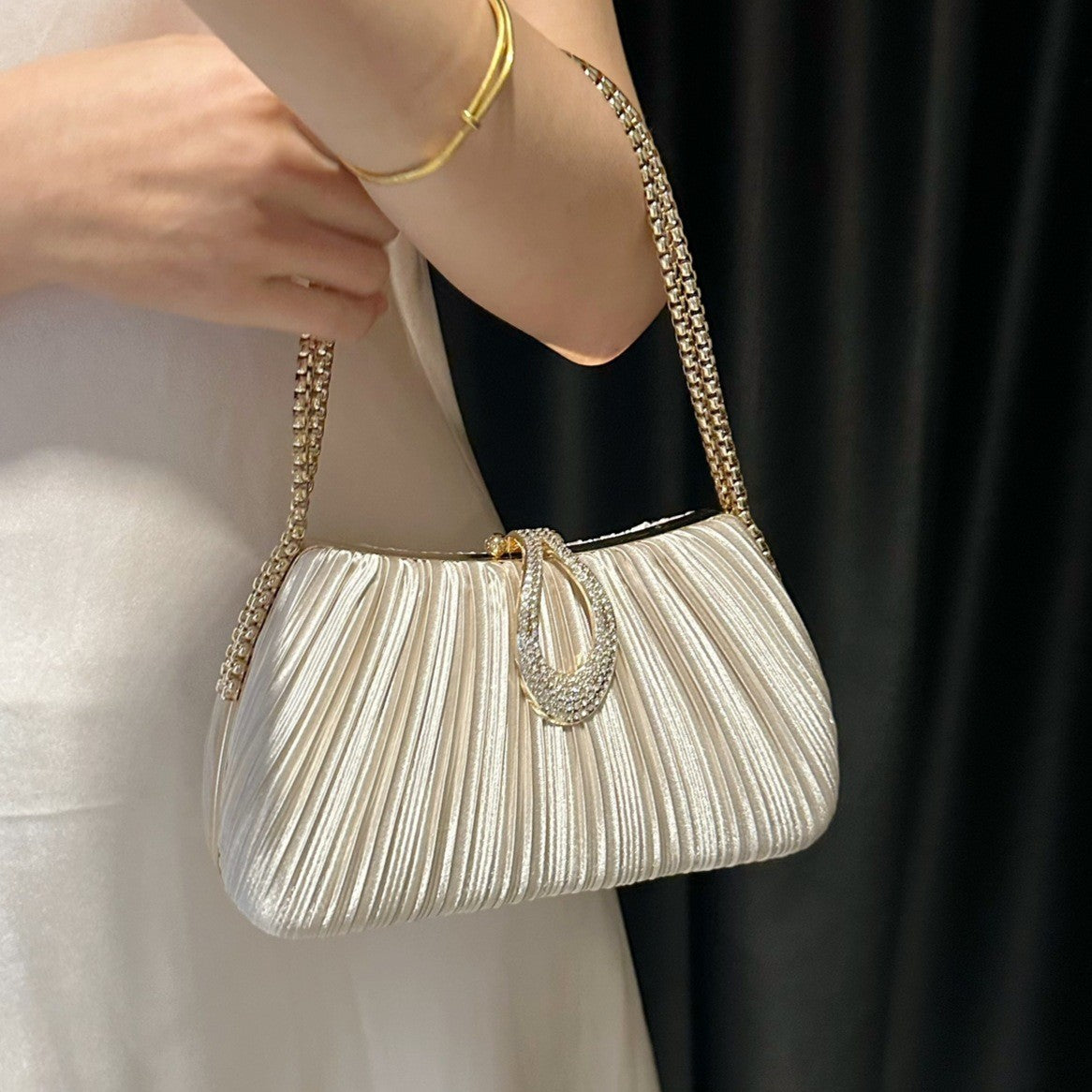 Sarah Express Pleated Satin Evening Clutch Bag