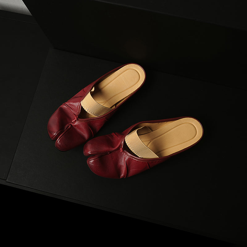 Sarah Express Split-Toe Tabi Leather Flat Mules