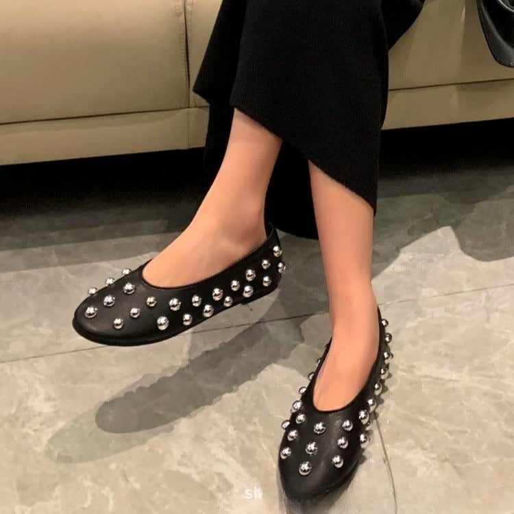 Sarah Express Black Studded Ballet Flats Slip-On Shoes