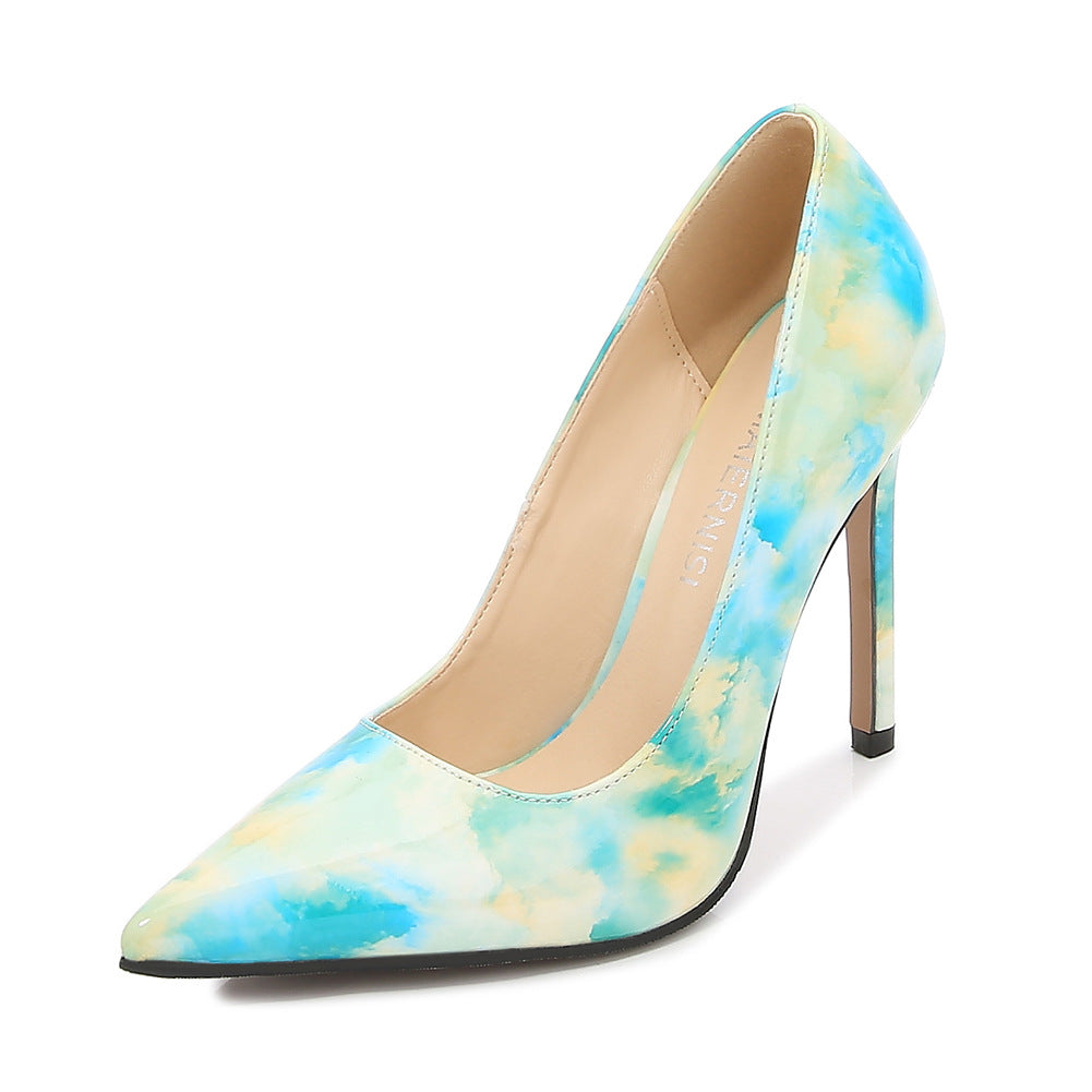 Sarah Express Floral Pointed Toe High Heel Pumps Green