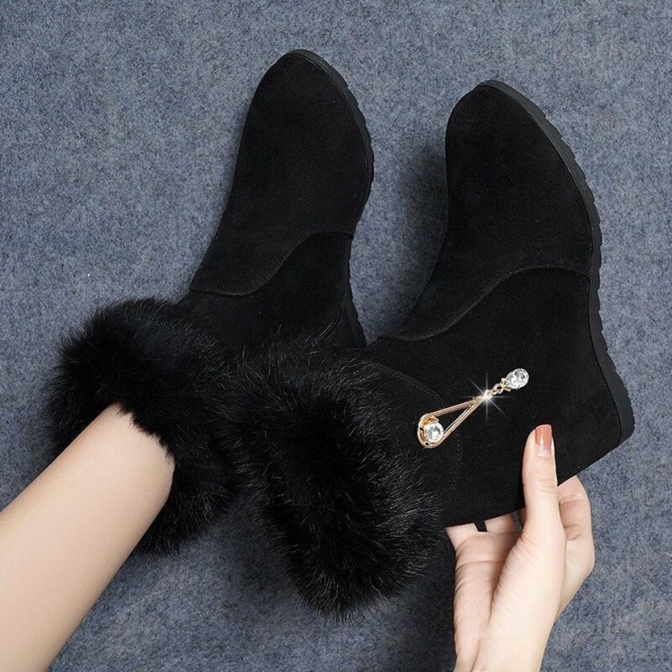 Sarah Express Faux Fur Trim Wedge Ankle Boots