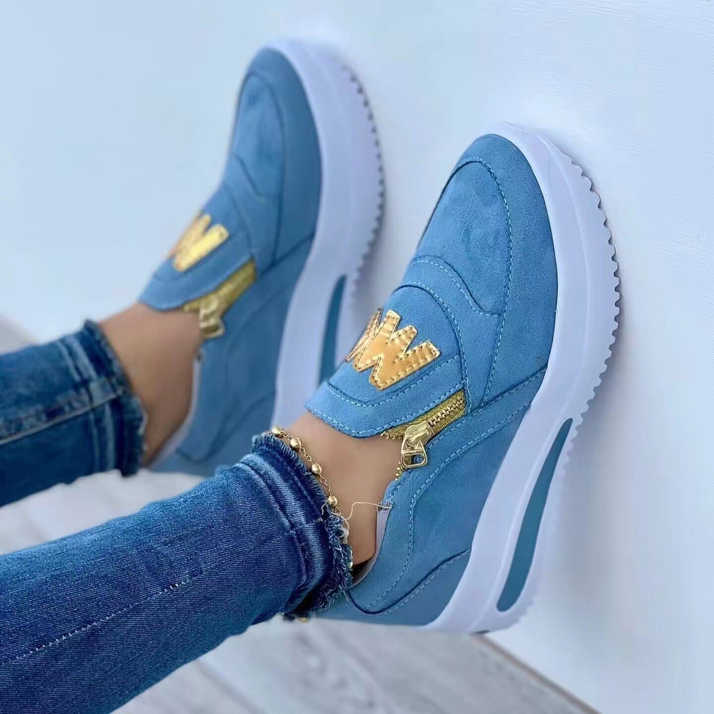 Sarah Express Women's Casual Wedge Slip-On Sneakers Blue