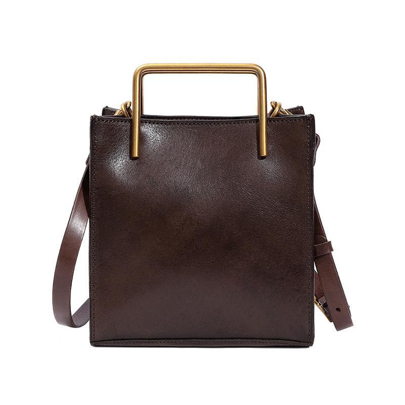 Sarah Express Vintage Full-Grain Leather Square Crossbody Bag