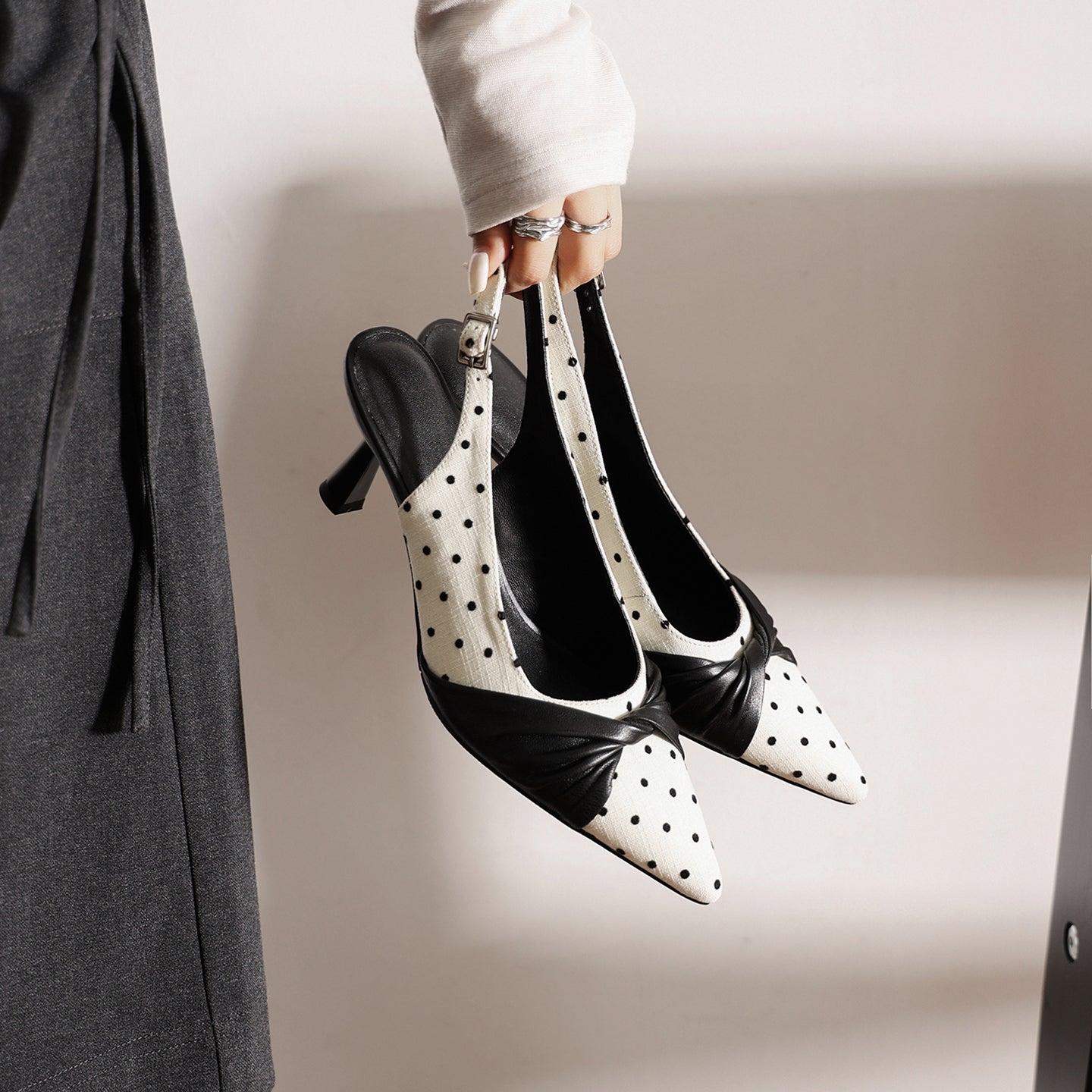 Sarah Express Polka Dot Lambskin Slingback Pumps