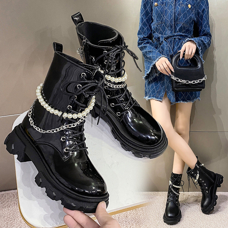 Sarah Express Pearl Chain Platform Ankle Boots