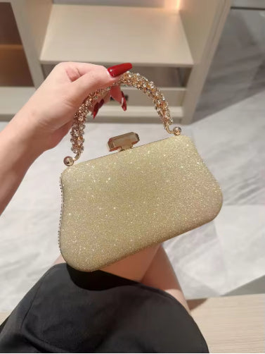 Sarah Express Gold Metallic Evening Clutch Chain Bag